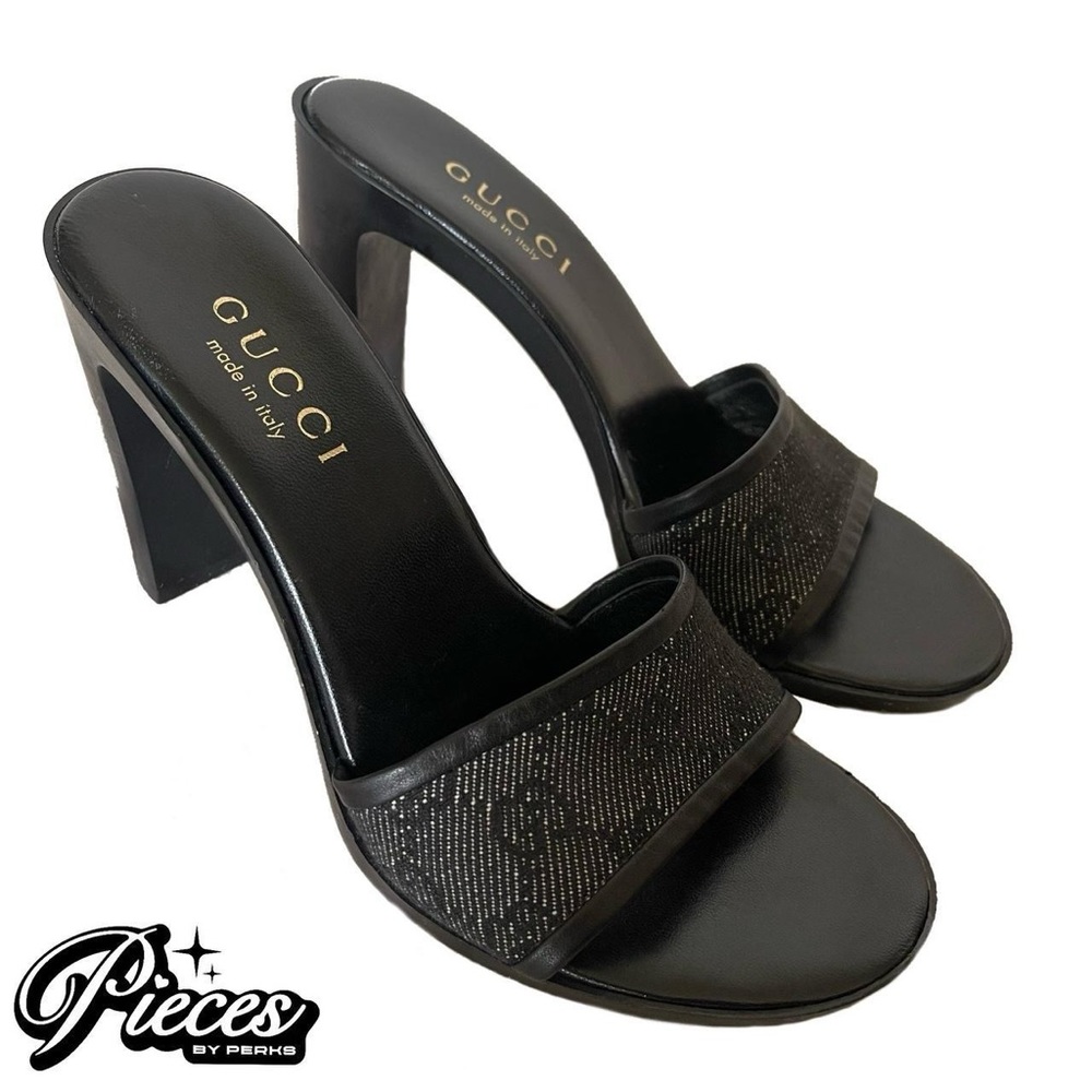 💎SOLD💎 Gucci Vintage Y2k Logo Web Print Black Heel